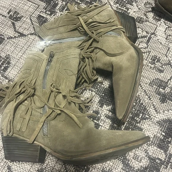 COPY - Free People Lawless Suede Fringe Boots in Army Green - Picture 2 of 7